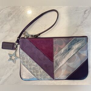 Coach Patchwork Wristlet in Purple and Metallic Silver
